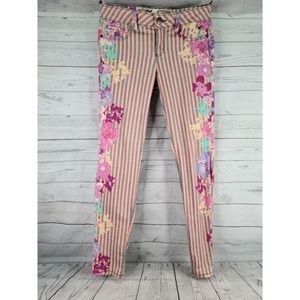 Grane Skinny Jeans Pink Gray Multi Color Floral